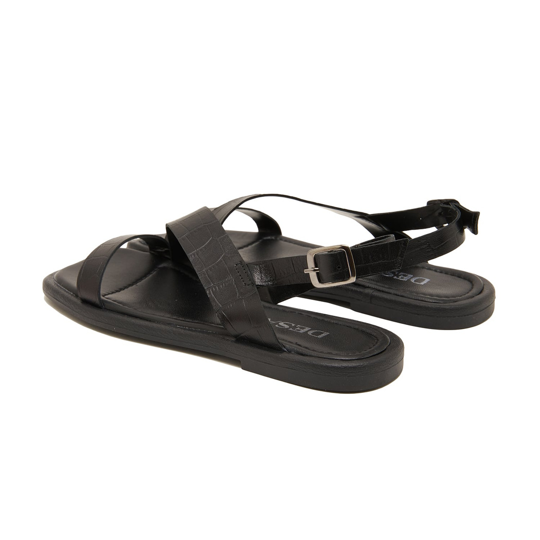 Ornella Siyah Kadın Kroko Baskılı Deri Sandalet