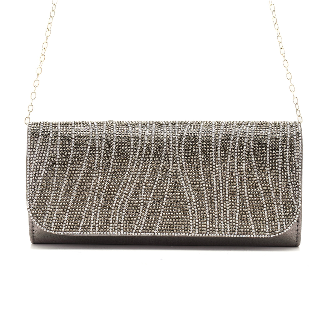 Oskar Gri Kadın Parlak Taşlı Gece Çantası