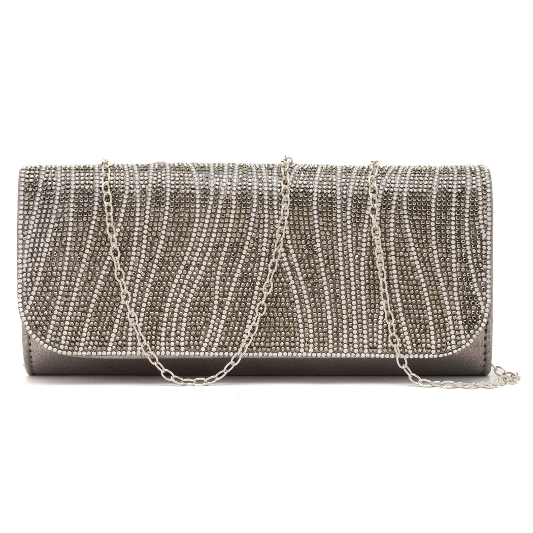 Oskar Gri Kadın Parlak Taşlı Gece Çantası