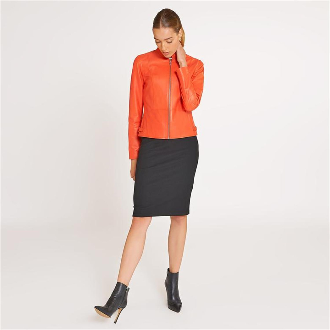 Paride Turuncu Kadın Deri Ceket