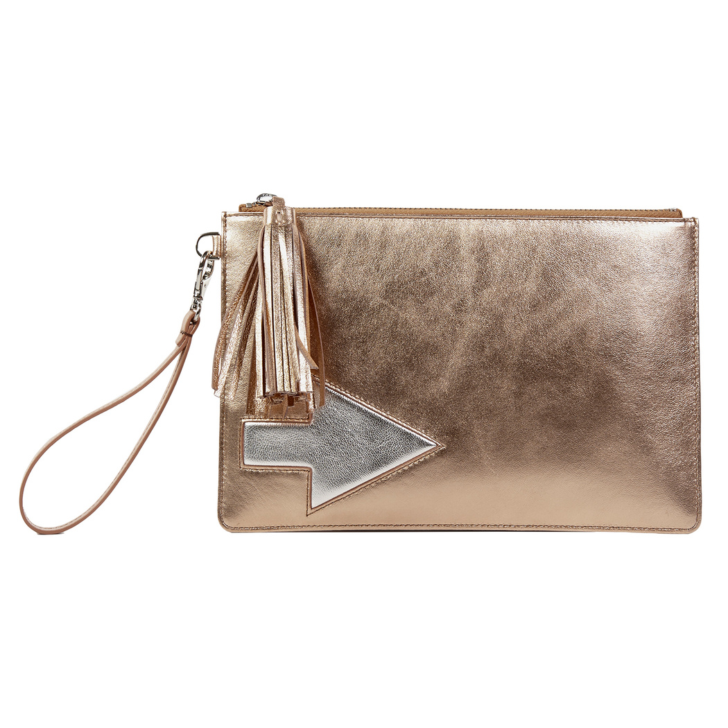 Pembe Oklu Kadın Deri Clutch