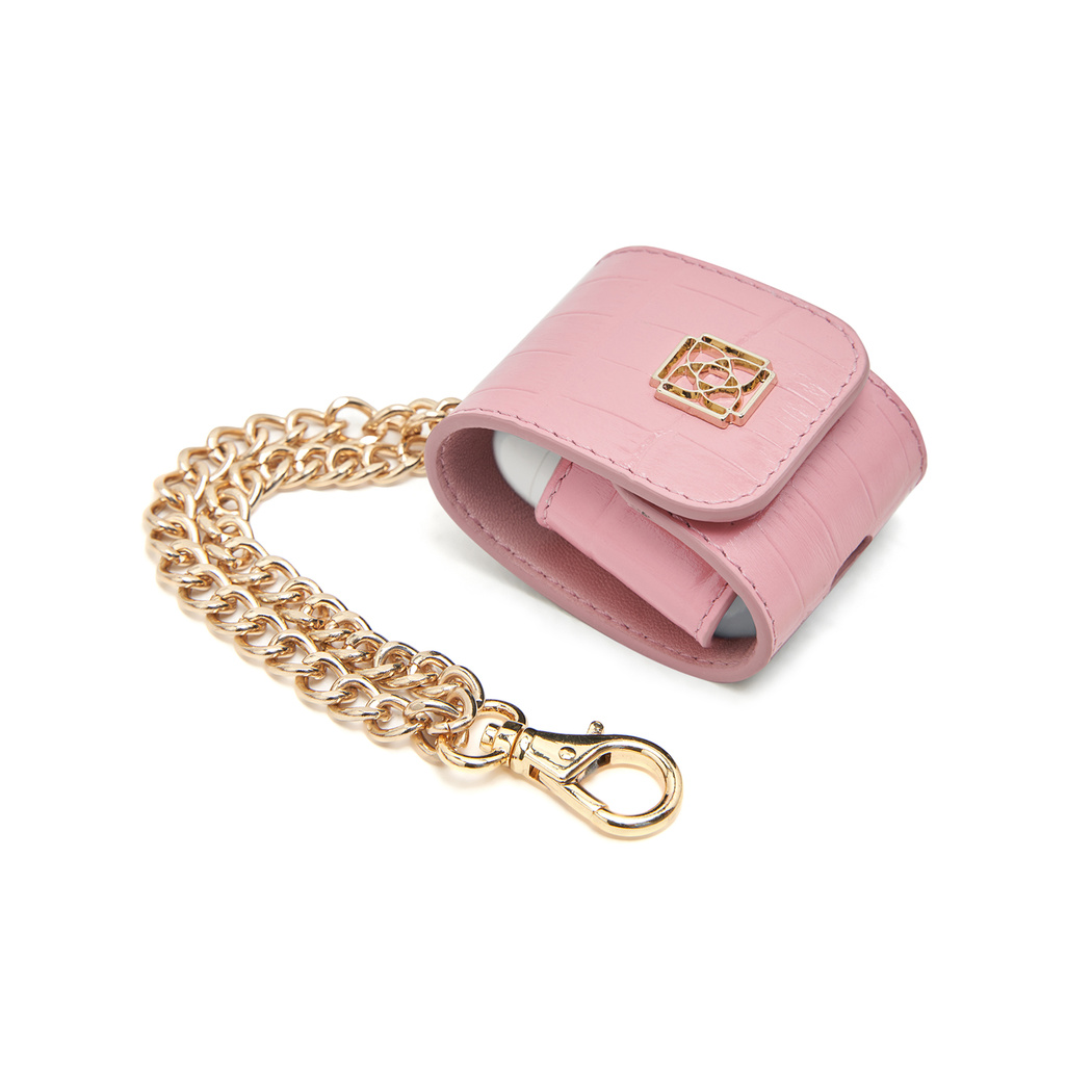 Pembe Zincir Detaylı Deri Airpods Kılıfı