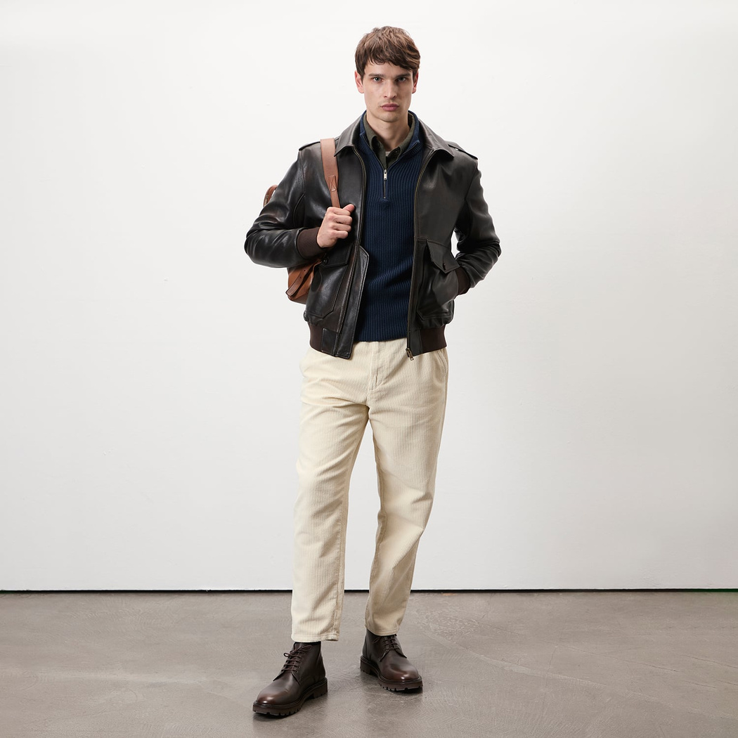 Piero Koyu Gri Erkek Deri Bomber Ceket