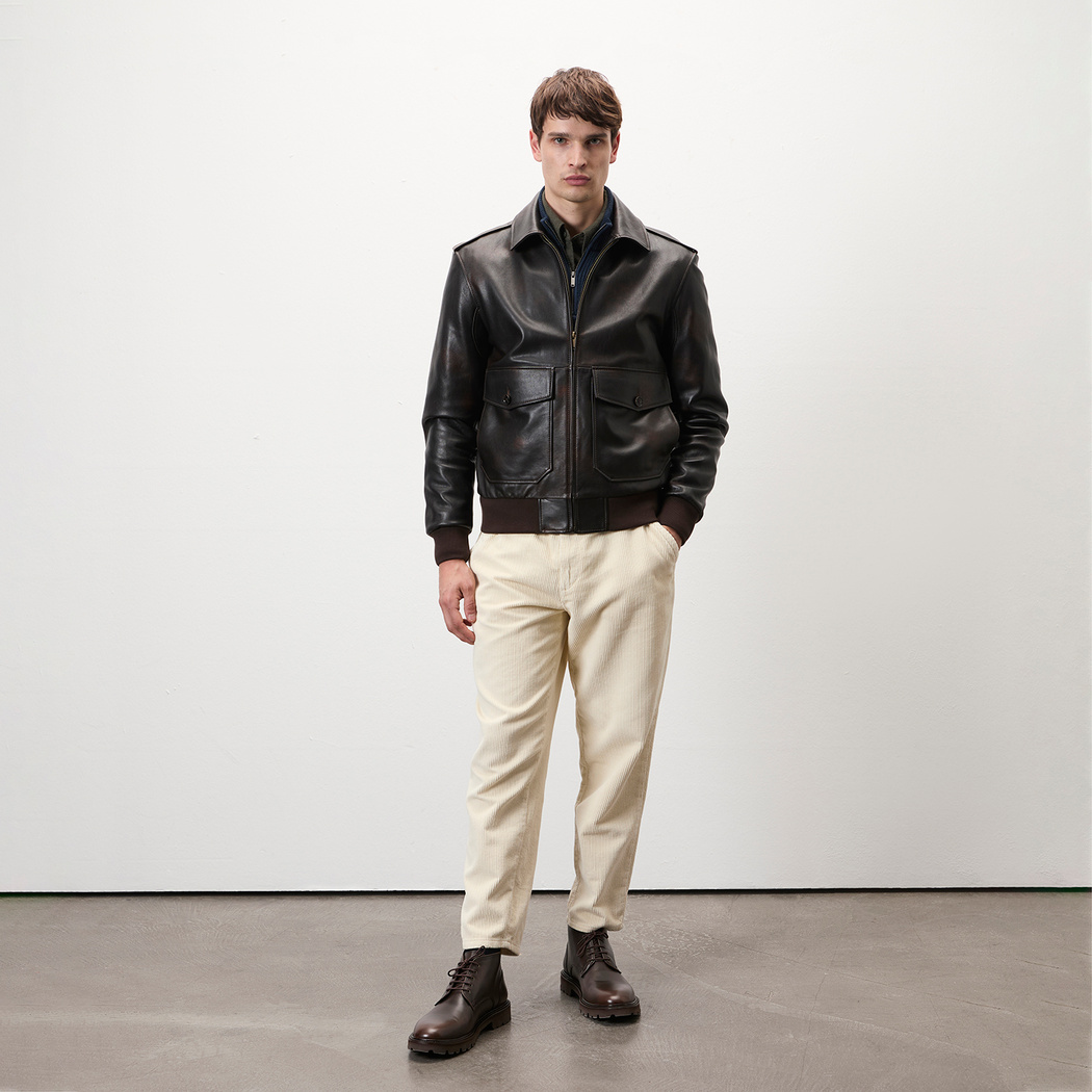 Piero Koyu Gri Erkek Deri Bomber Ceket