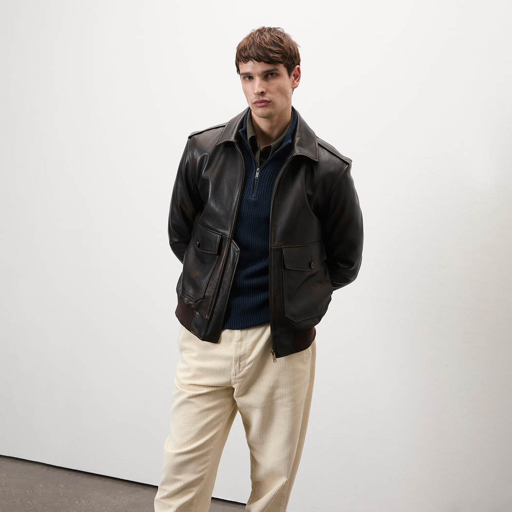 Piero Koyu Gri Erkek Deri Bomber Ceket