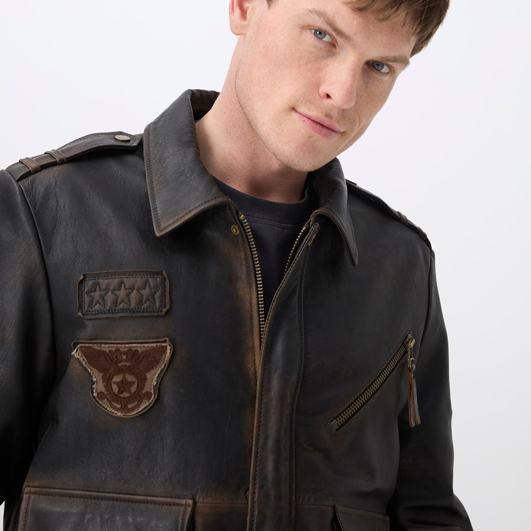 Pietto Kahve Erkek Vintage Deri Biker Ceket