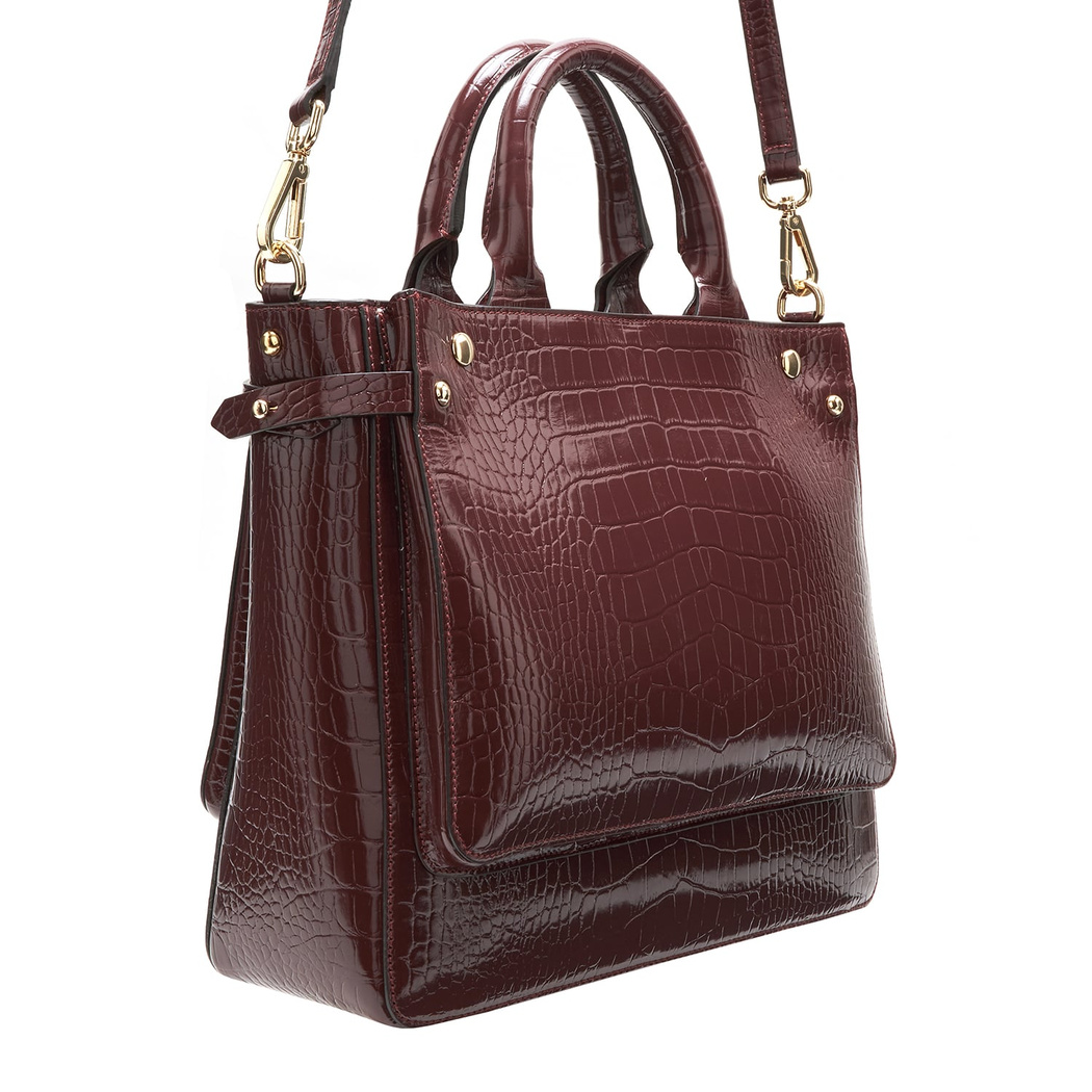 Plante Bordo Kadın Kroko Baskılı Deri El Çantası