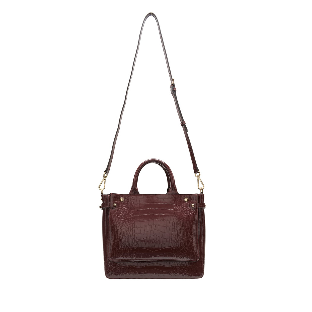 Plante Bordo Kadın Kroko Baskılı Deri El Çantası