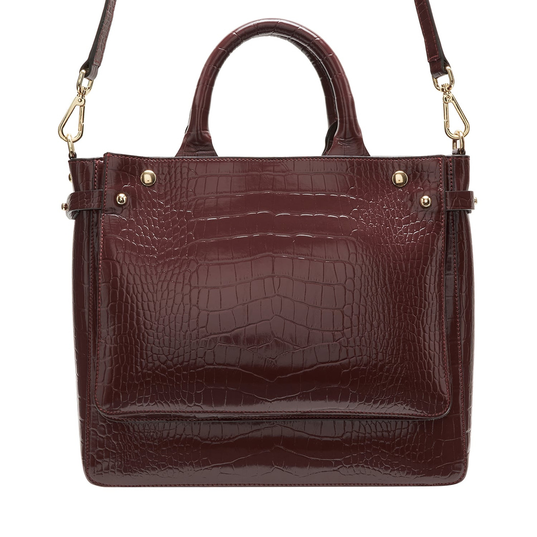 Plante Bordo Kadın Kroko Baskılı Deri El Çantası