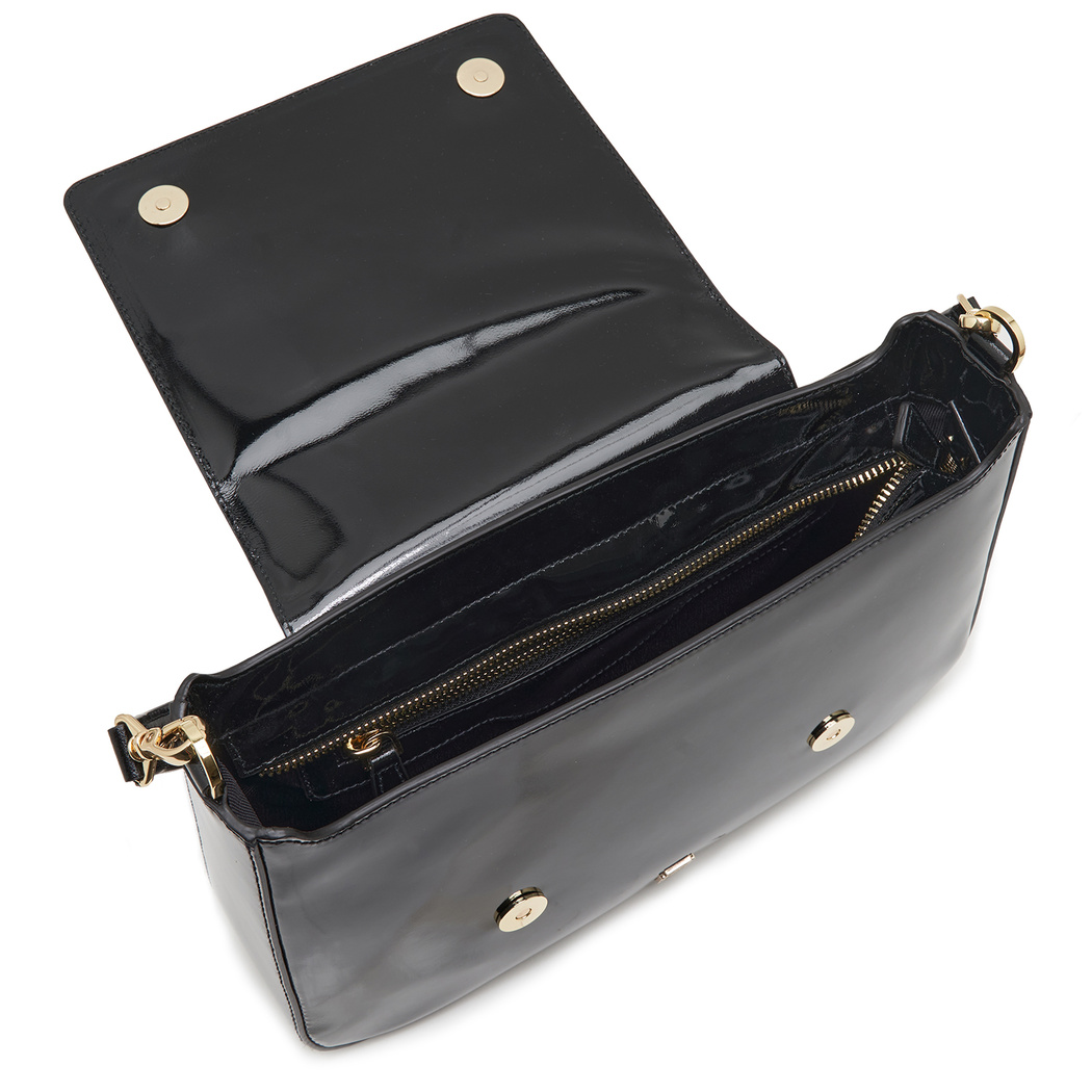 Poppy Siyah Kadın Rugan Deri Omuz Çantası 