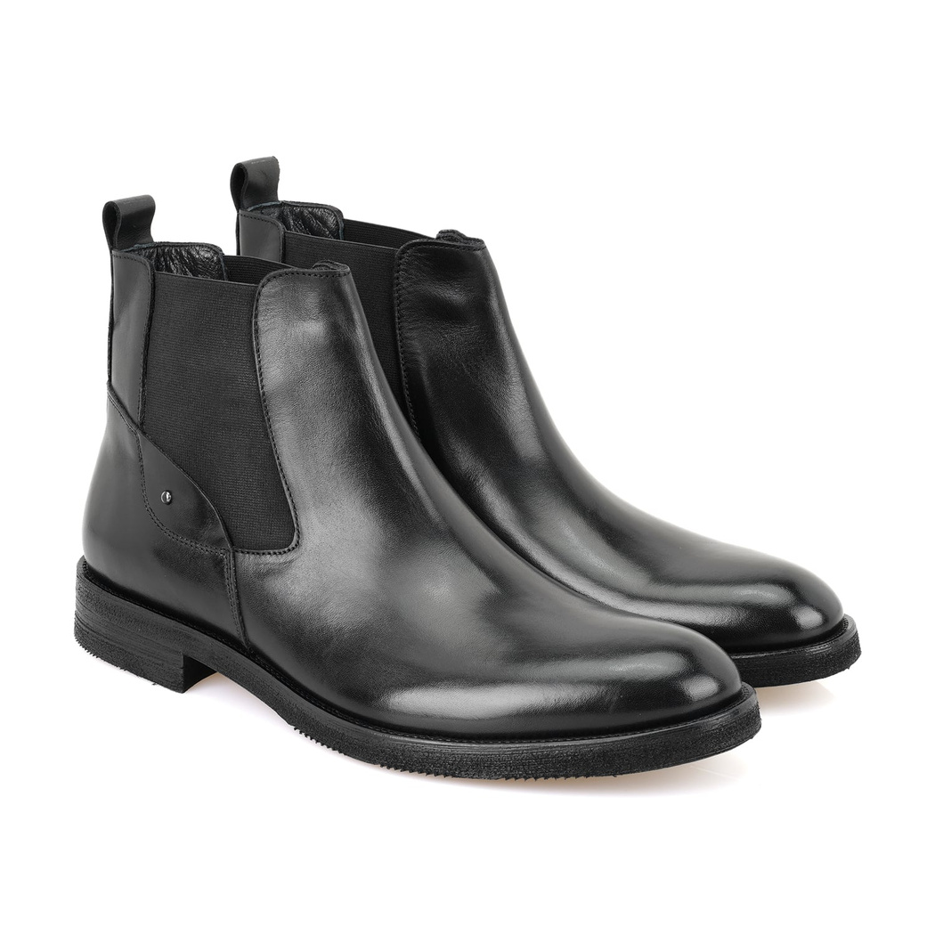 Pravin Siyah Erkek Lastikli Deri Chelsea Bot