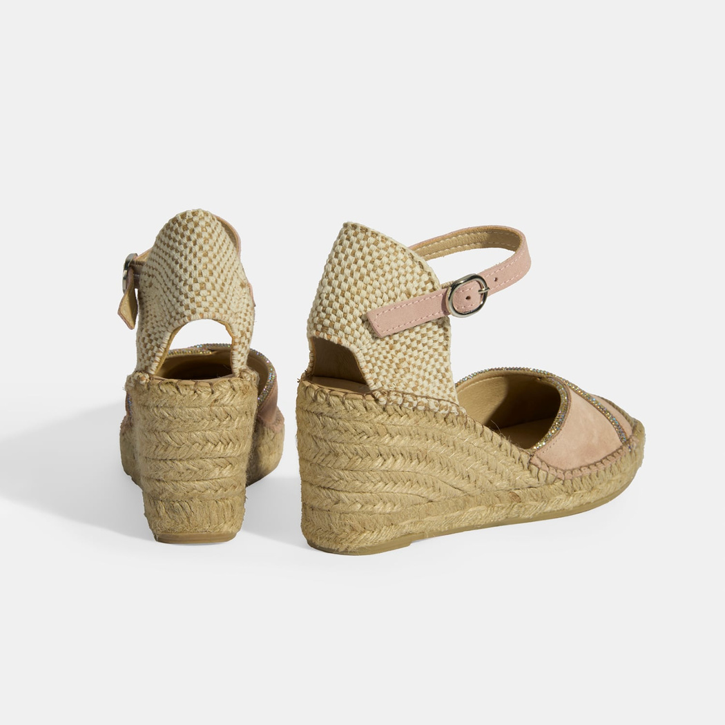 Pudra Kadın Toka Aksesuarlı Taş Detaylı Dolgu Topuklu Süet Espadril