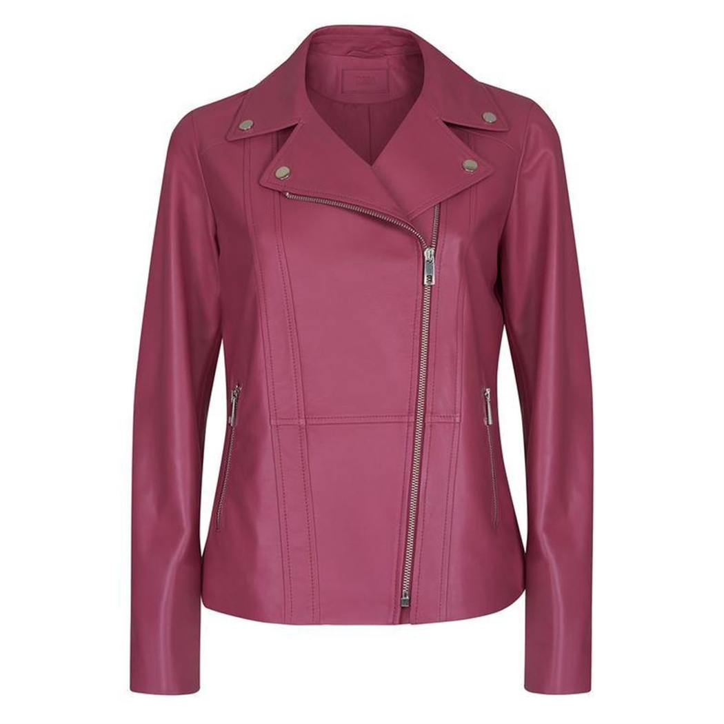 Rania Fuşya Kadın Vintage Deri Biker Ceket