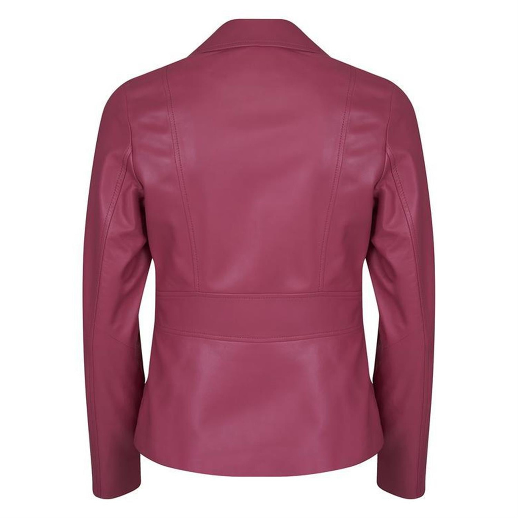 Rania Fuşya Kadın Vintage Deri Biker Ceket