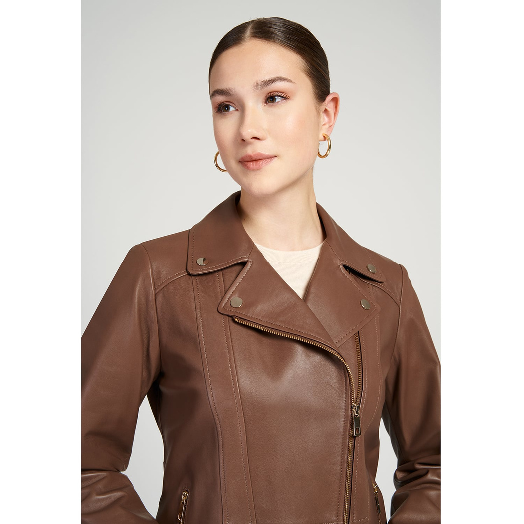 Rania Taba Kadın Vintage Deri Biker Ceket