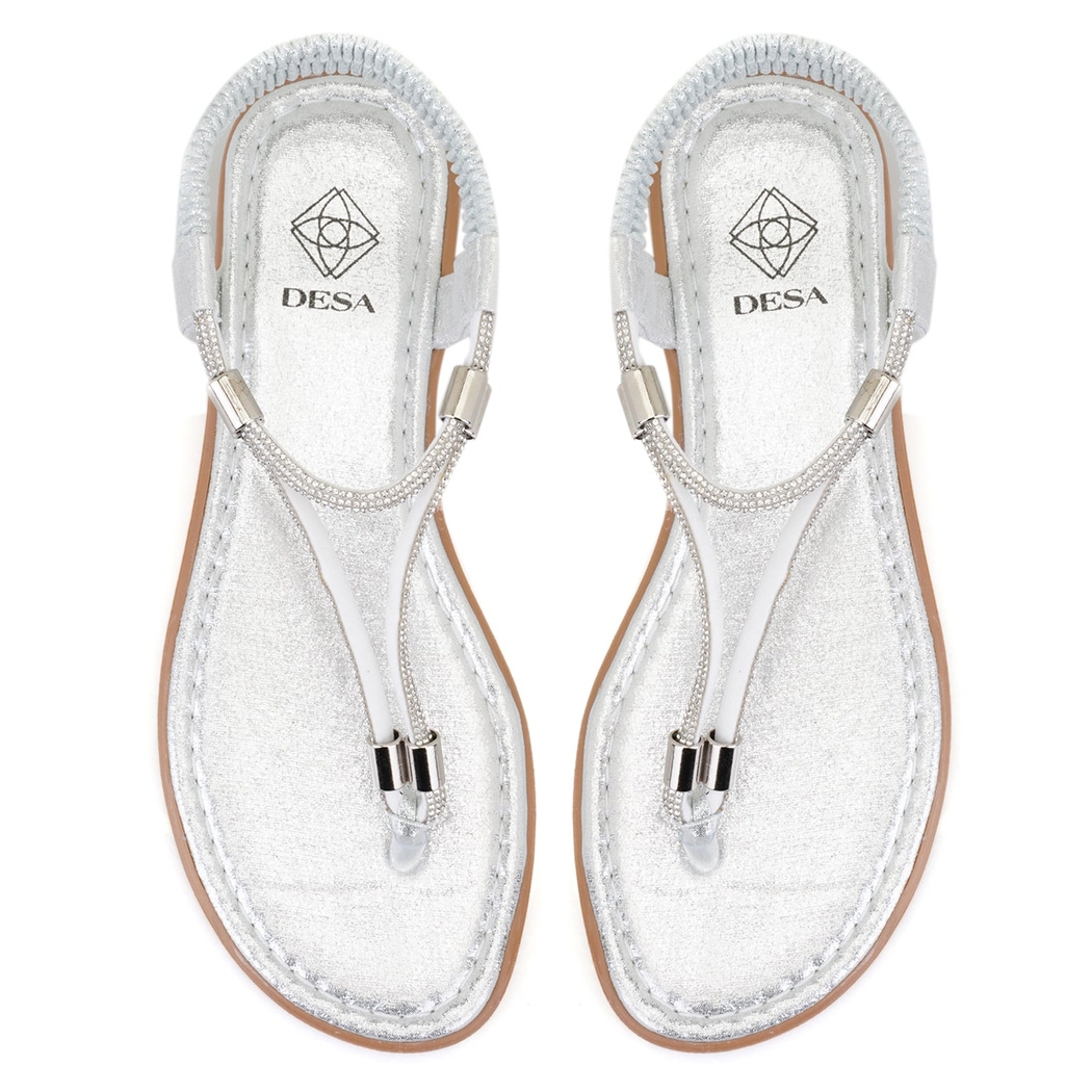 Regan Beyaz Kadın Parlak Taş Detaylı Parmak Arası Sandalet