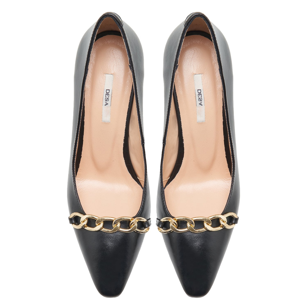 Renee Siyah Kadın Zincir Detaylı Deri Klasik Ayakkabı