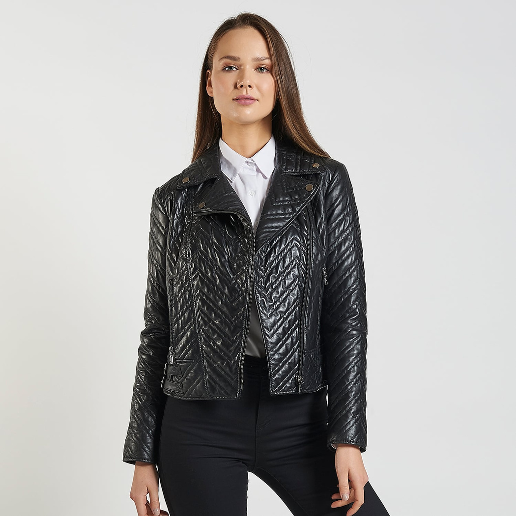 Riccarda Kadın Deri Biker Mont