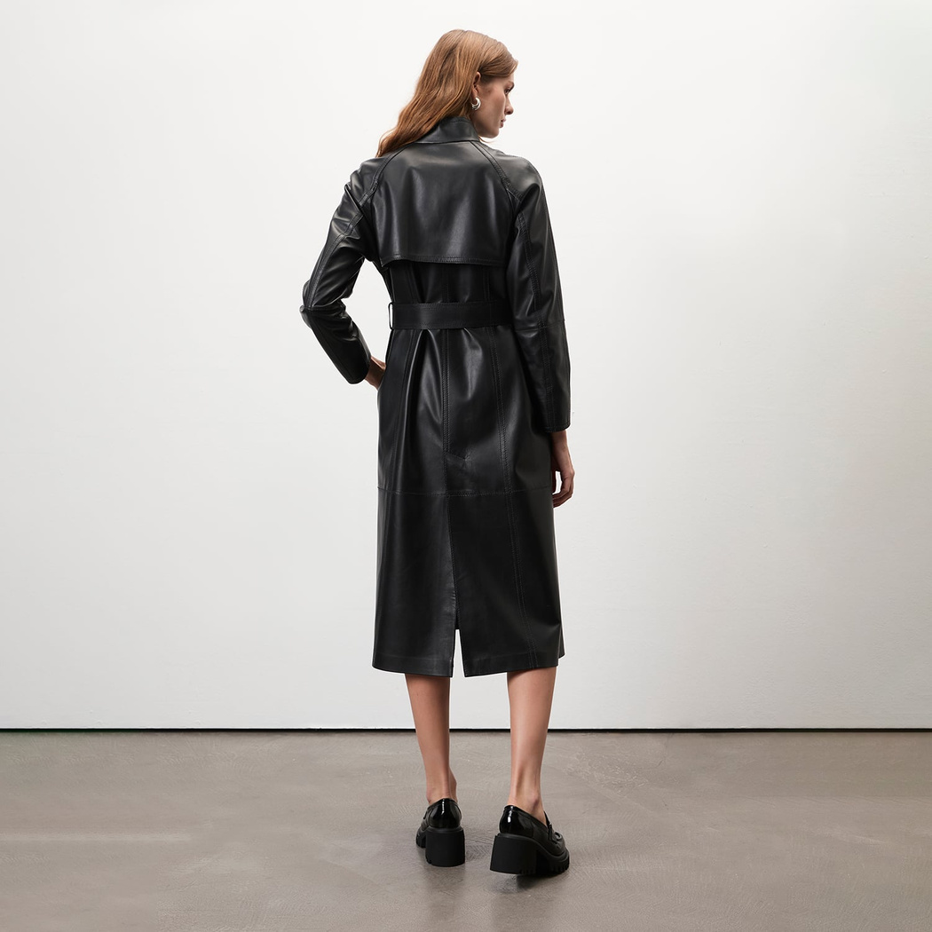 Richelle Siyah Kadın Deri Trençkot