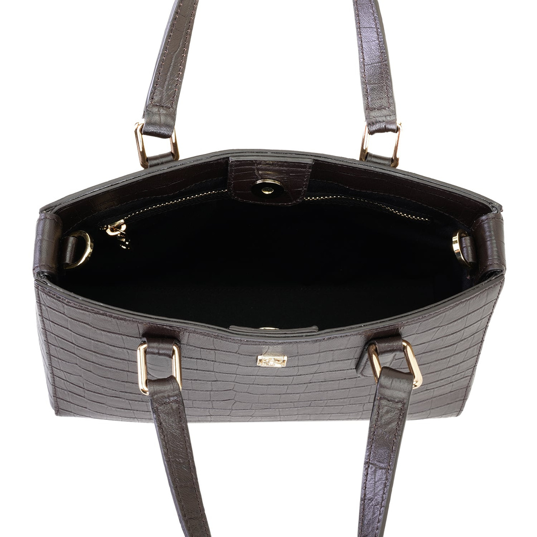 Rieka Kahve Kadın Kroko Baskılı Deri El Çantası