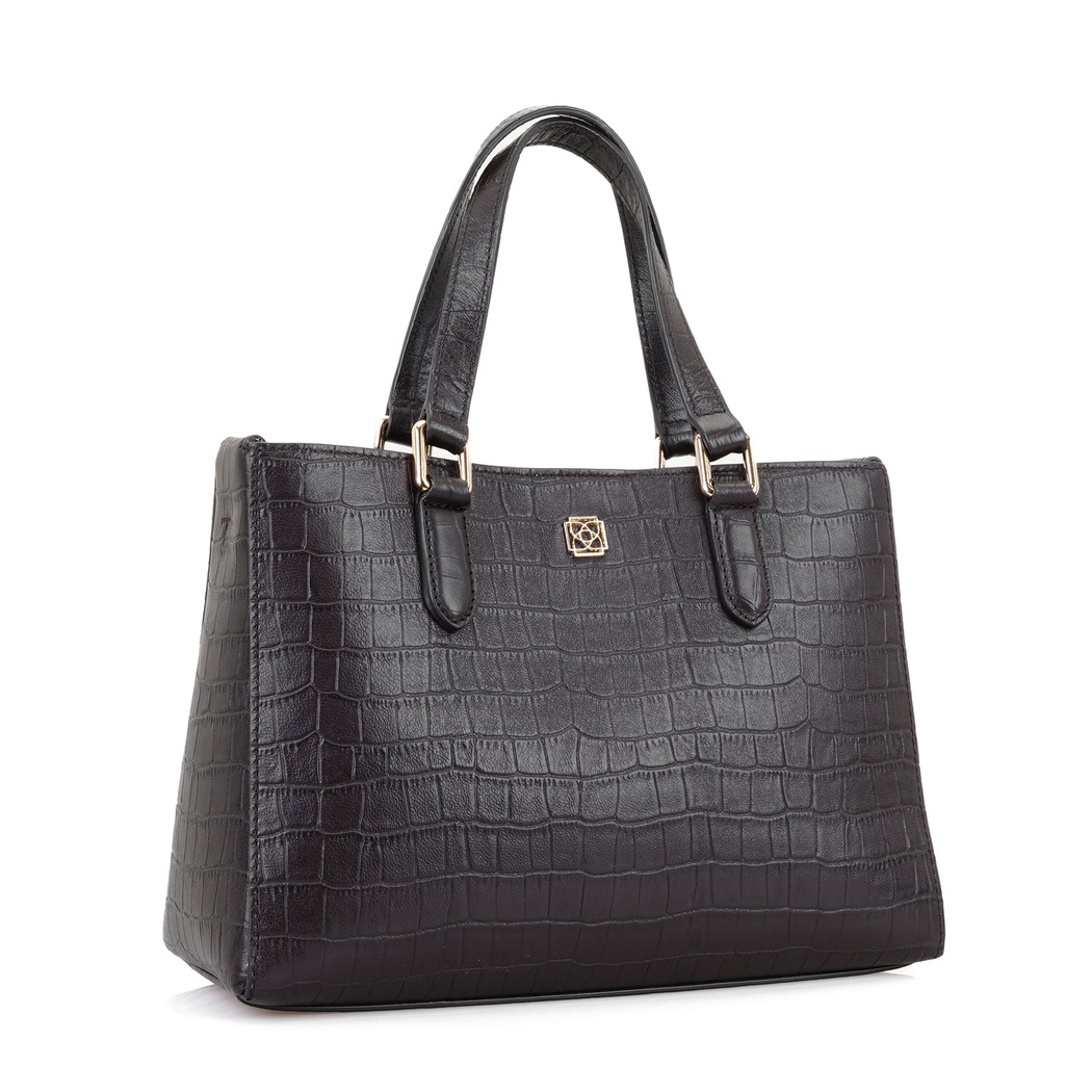 Rieka Kahve Kadın Kroko Baskılı Deri El Çantası