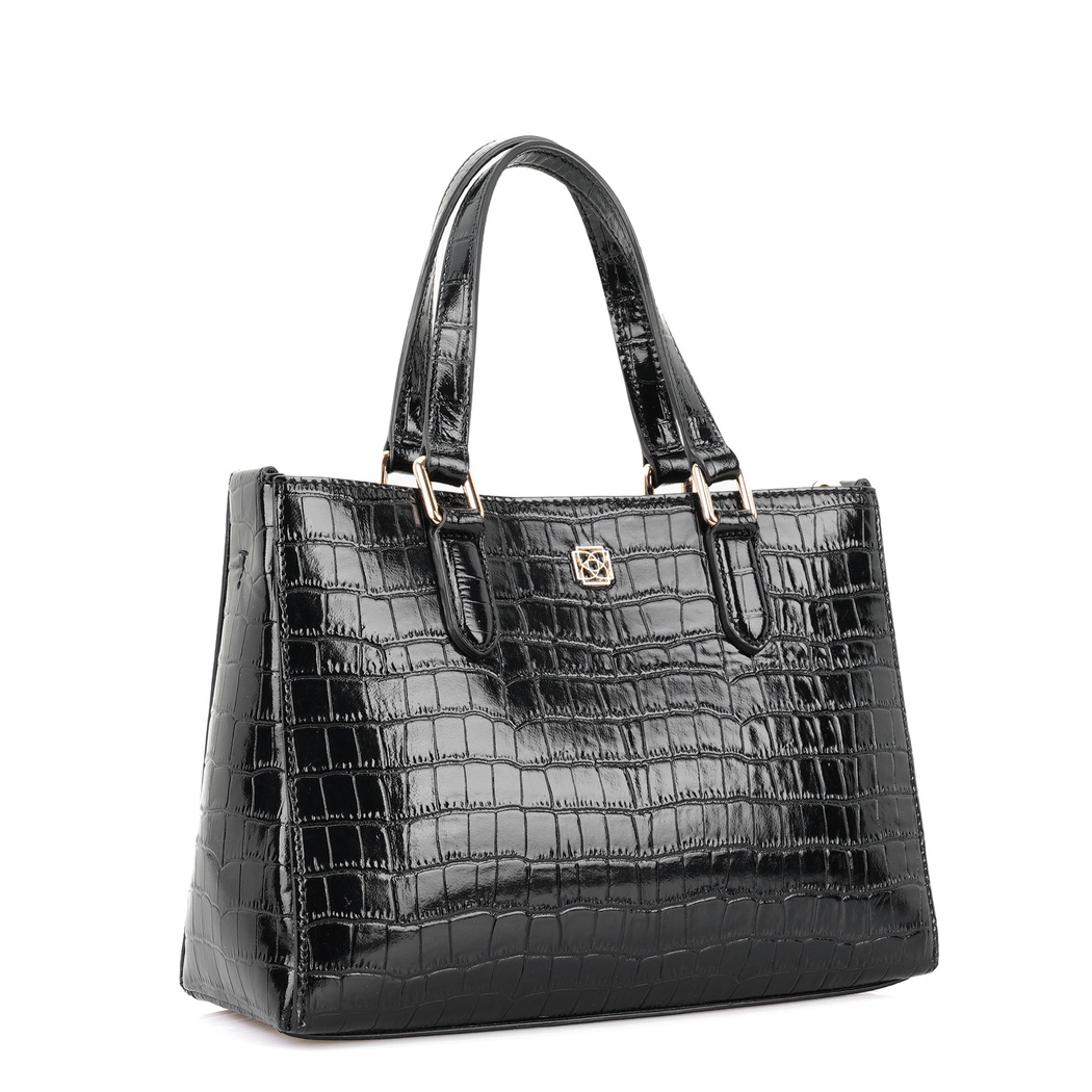 Rieka Siyah Kadın Kroko Baskılı Deri El Çantası