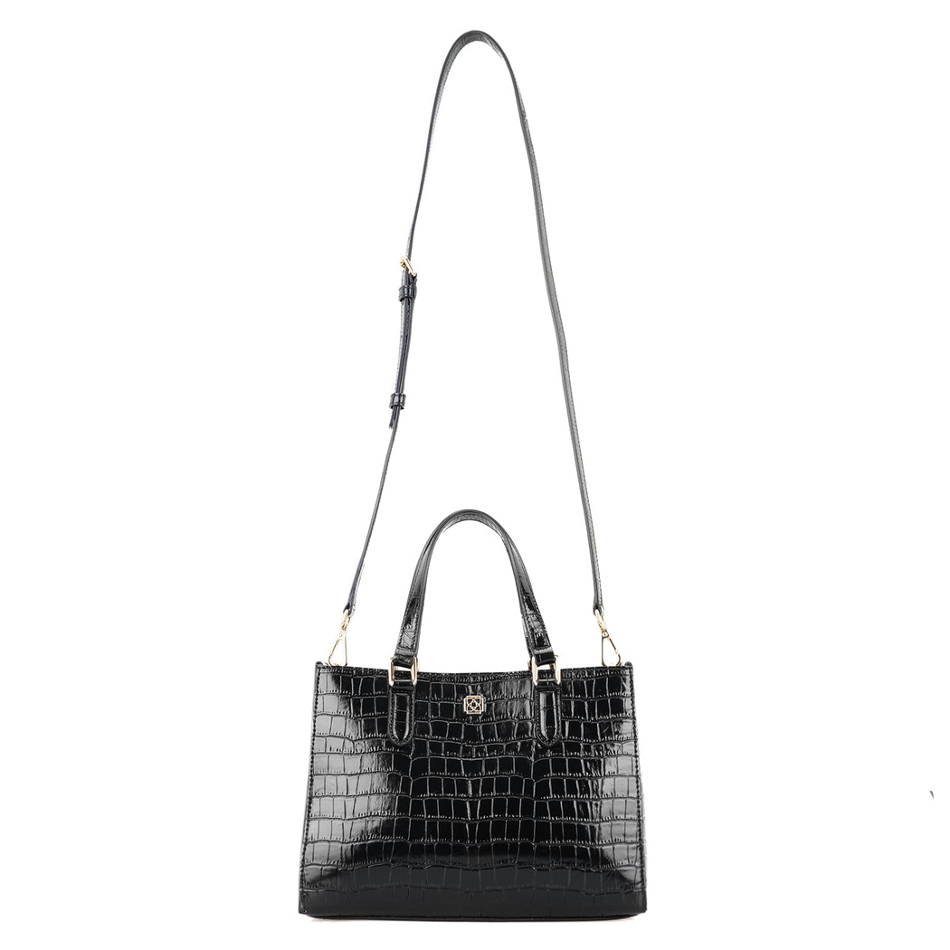 Rieka Siyah Kadın Kroko Baskılı Deri El Çantası