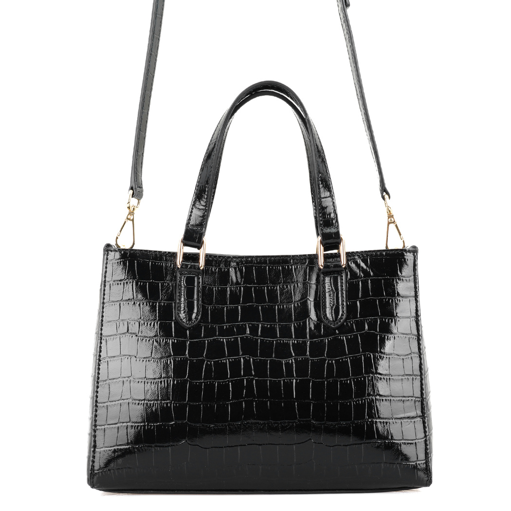 Rieka Siyah Kadın Kroko Baskılı Deri El Çantası