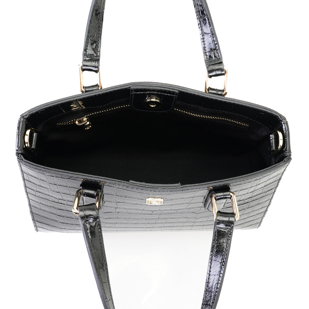 Rieka Siyah Kadın Kroko Baskılı Deri El Çantası
