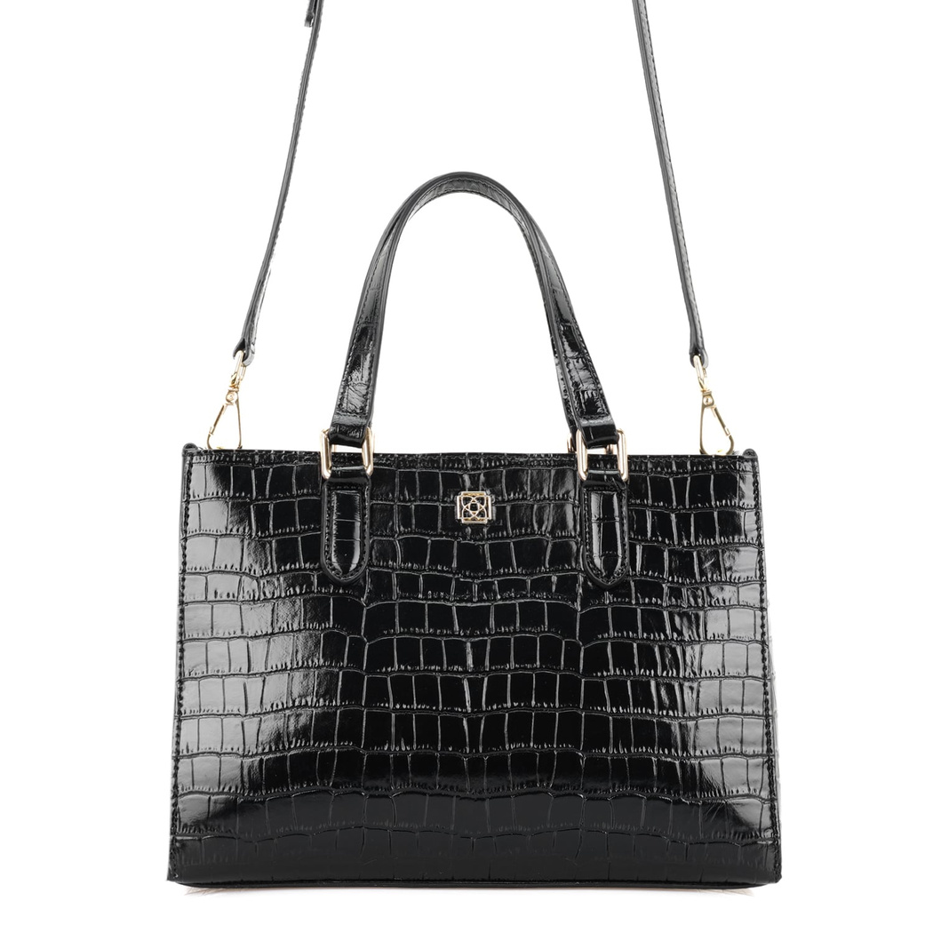 Rieka Siyah Kadın Kroko Baskılı Deri El Çantası
