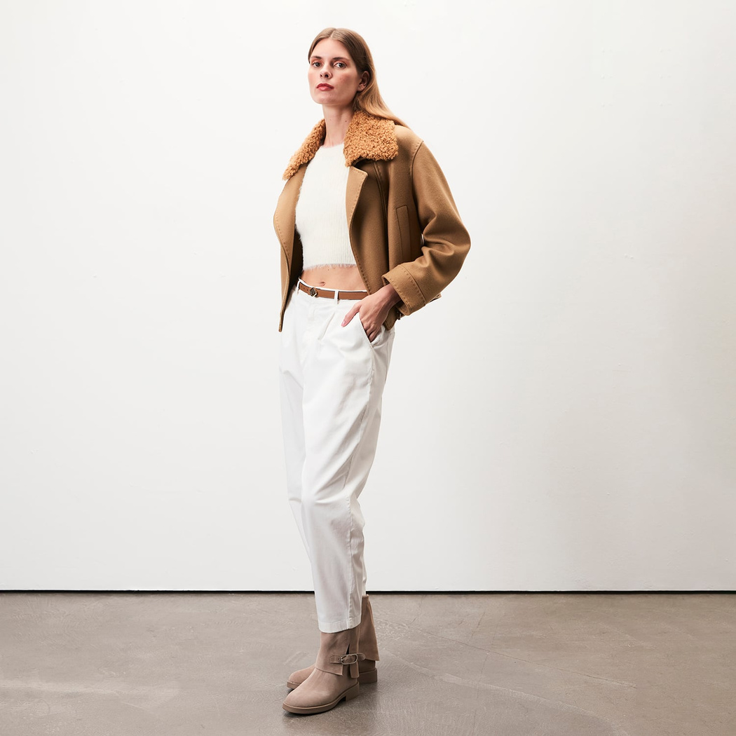 Rigella Kahve Yakası Kürklü Kadın Biker Ceket