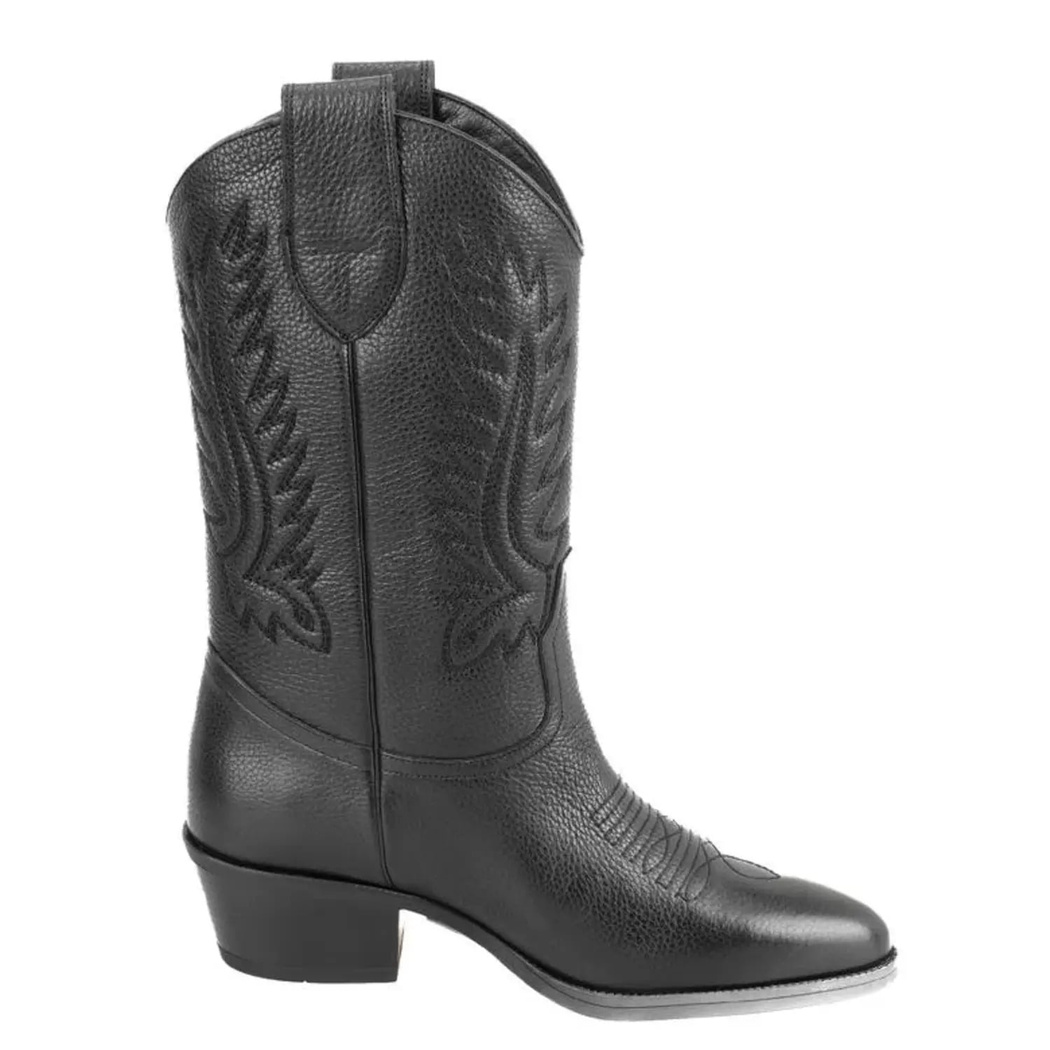 Rio Siyah Kadın Desenli Deri Kovboy Çizmesi