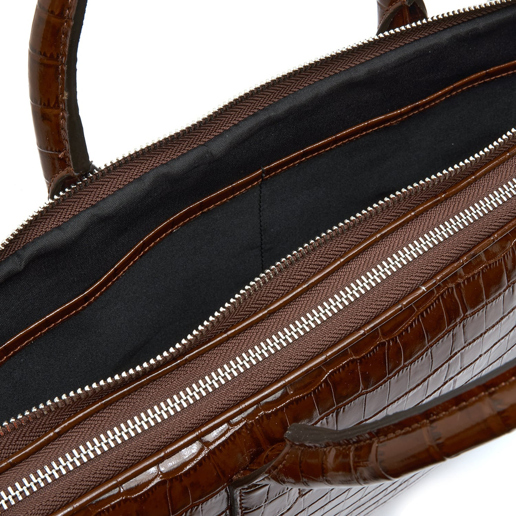 Robny Kahve Erkek Kroko Baskılı Deri Evrak Çantası