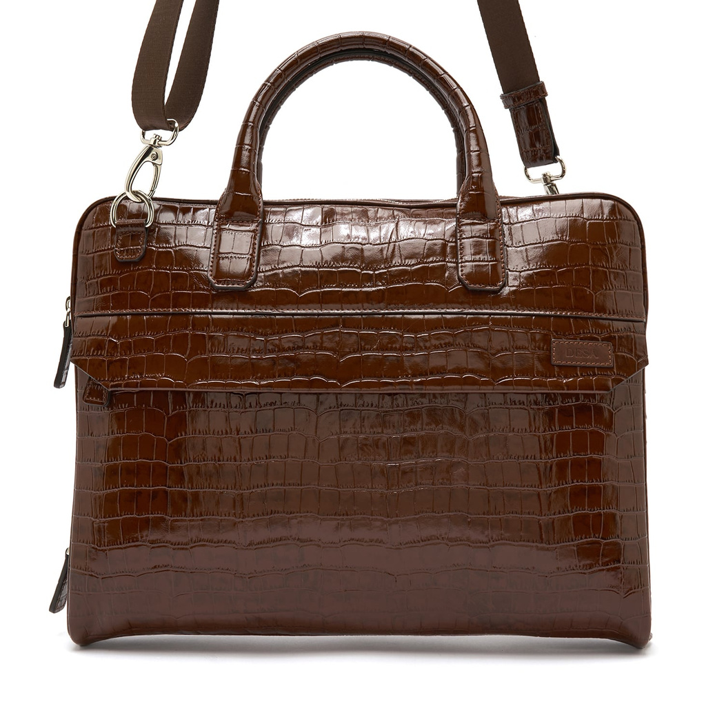 Robny Kahve Erkek Kroko Baskılı Deri Evrak Çantası