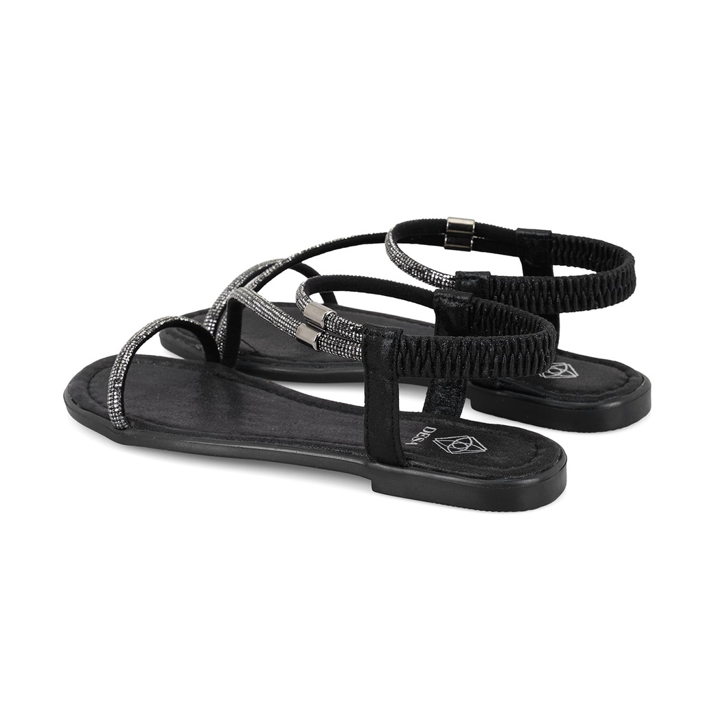 Rosmen Siyah Kadın Parlak Taş Detaylı Sandalet