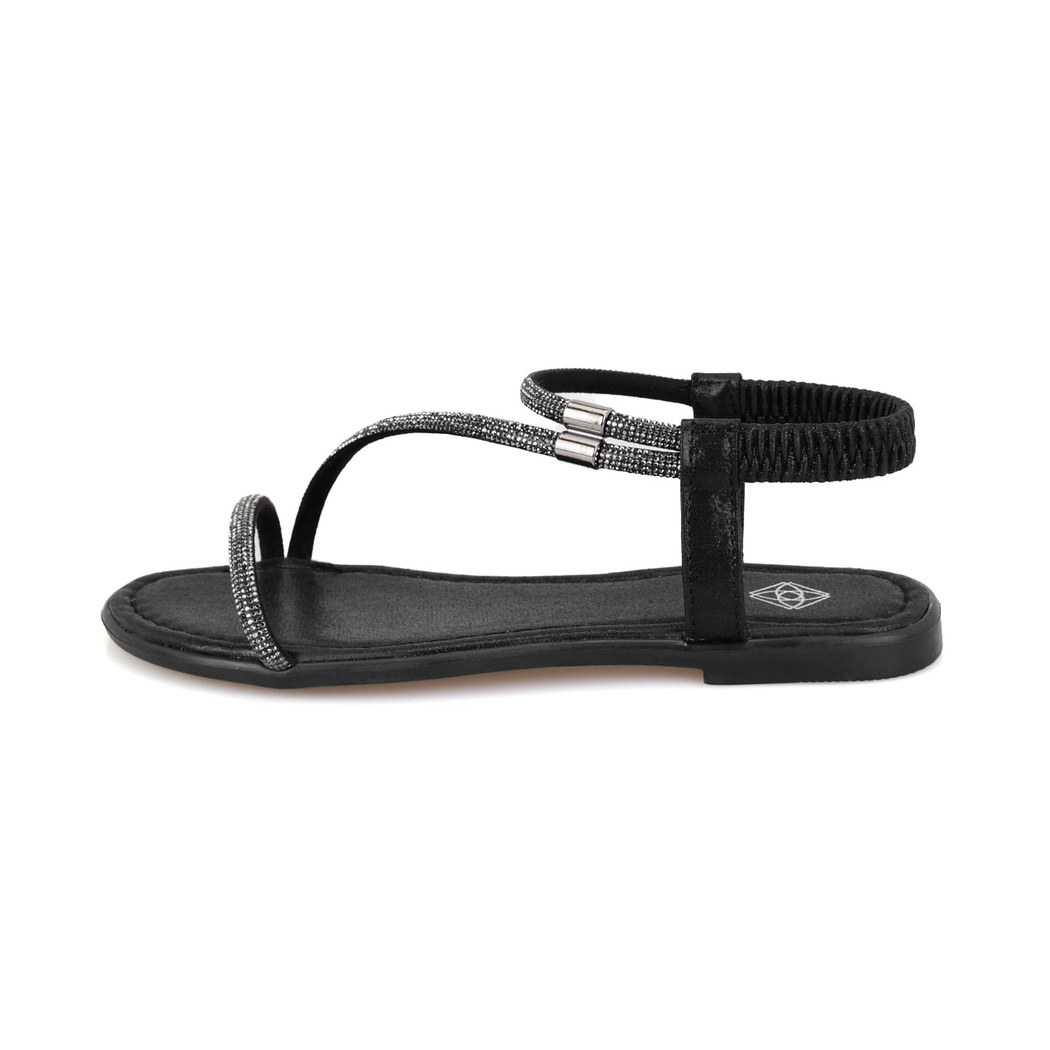 Rosmen Siyah Kadın Parlak Taş Detaylı Sandalet