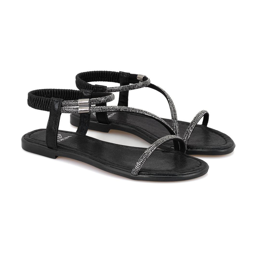 Rosmen Siyah Kadın Parlak Taş Detaylı Sandalet