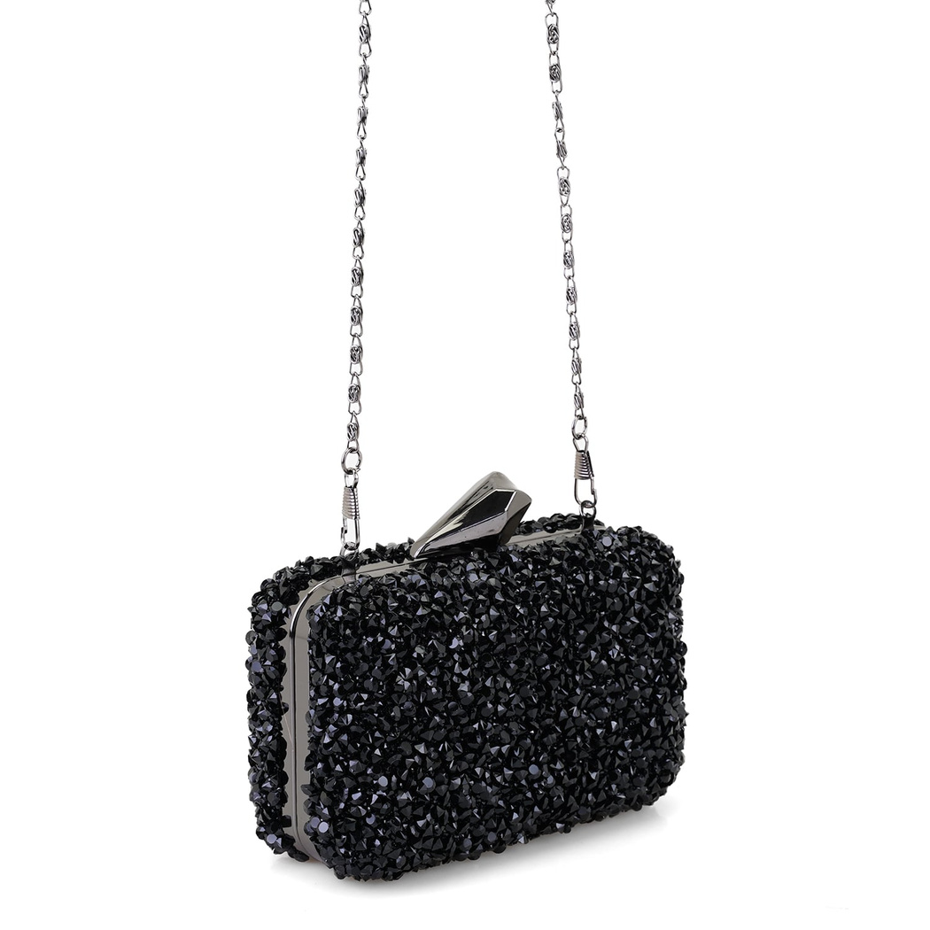 Rowena Siyah Kadın Parlak Taşlı Gece Çantası