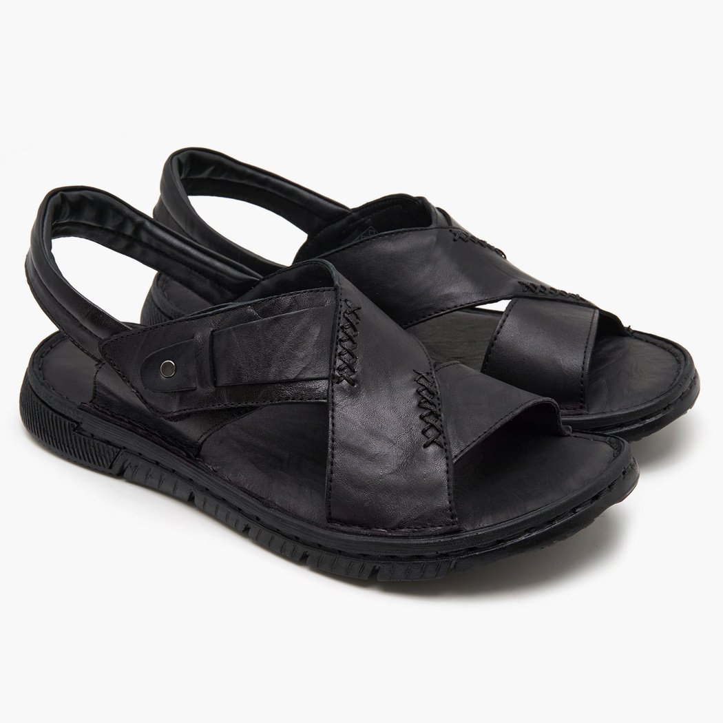 Sabu Siyah Erkek Deri Sandalet