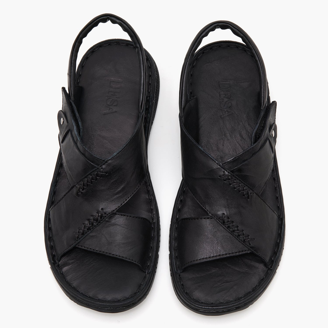 Sabu Siyah Erkek Deri Sandalet