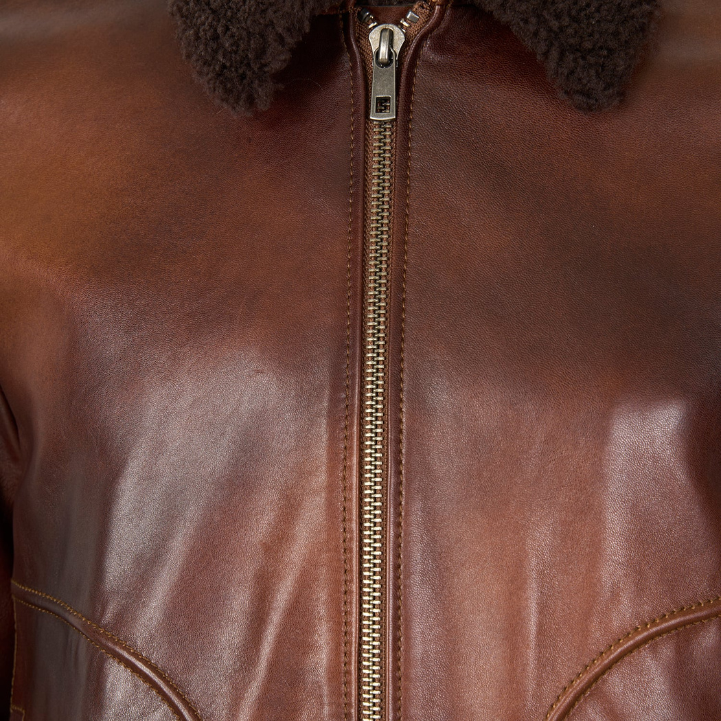 Safira Kahve Erkek Kürk Yakalı Deri Ceket