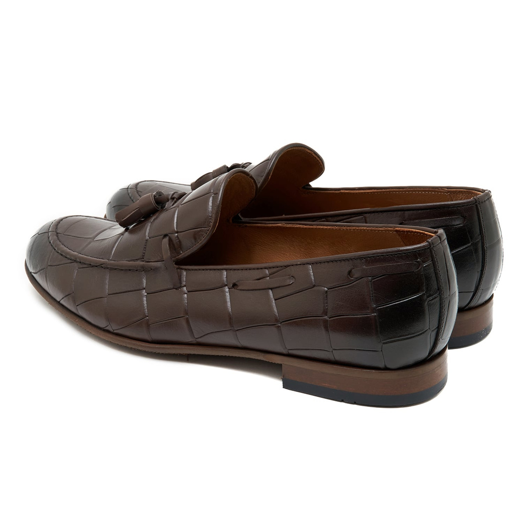 Samuel Kahve Erkek Kroko Baskılı Deri Klasik Ayakkabı