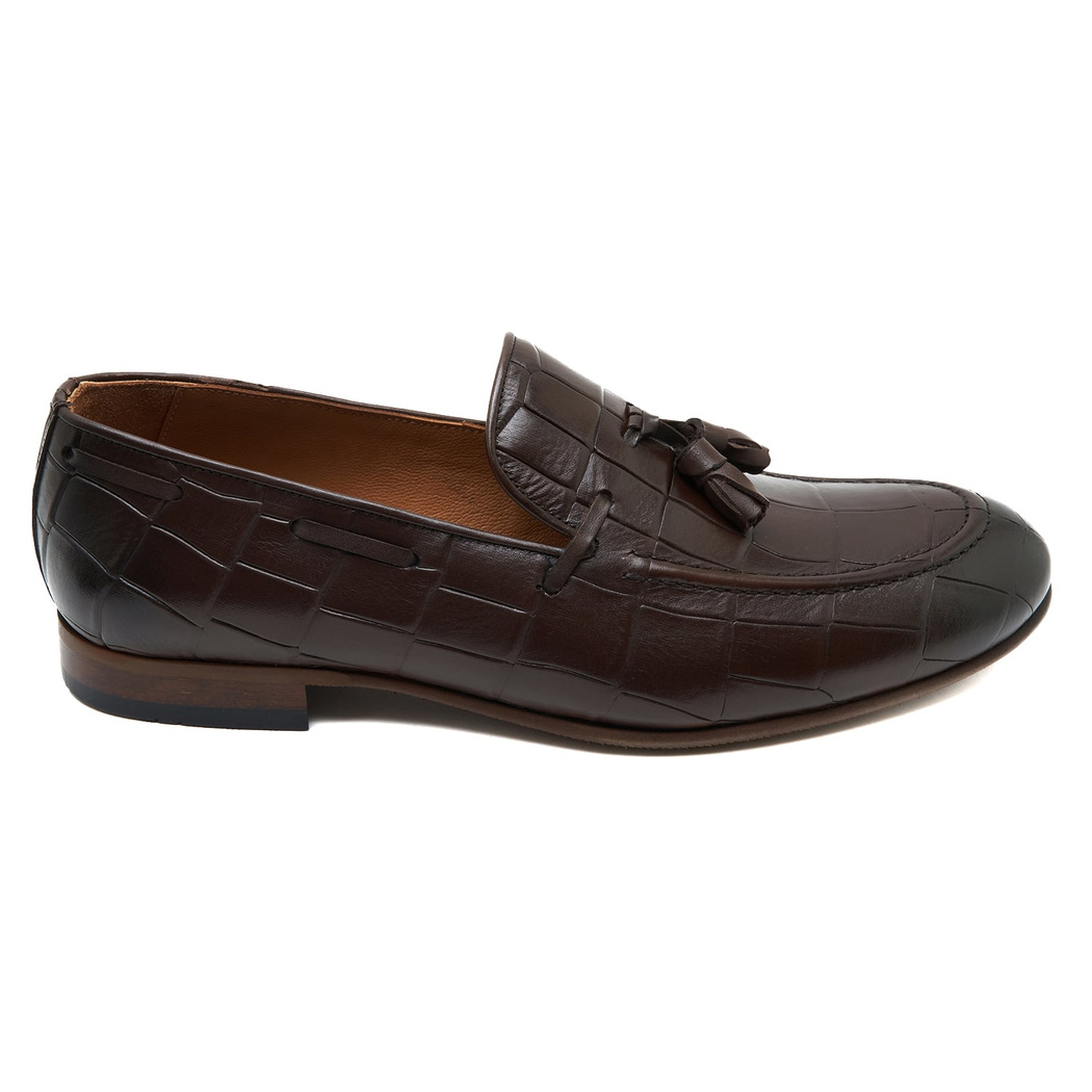 Samuel Kahve Erkek Kroko Baskılı Deri Klasik Ayakkabı