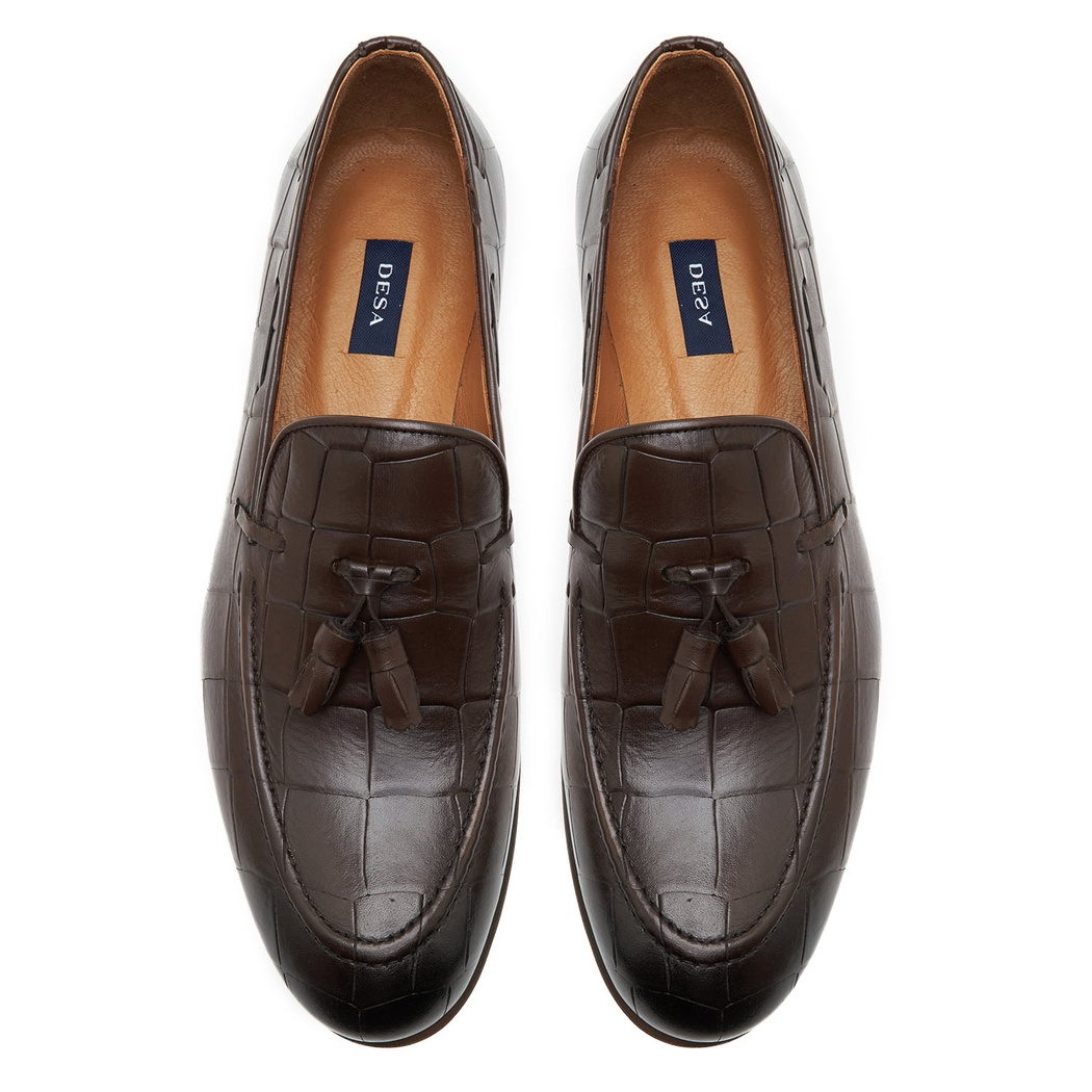 Samuel Kahve Erkek Kroko Baskılı Deri Klasik Ayakkabı