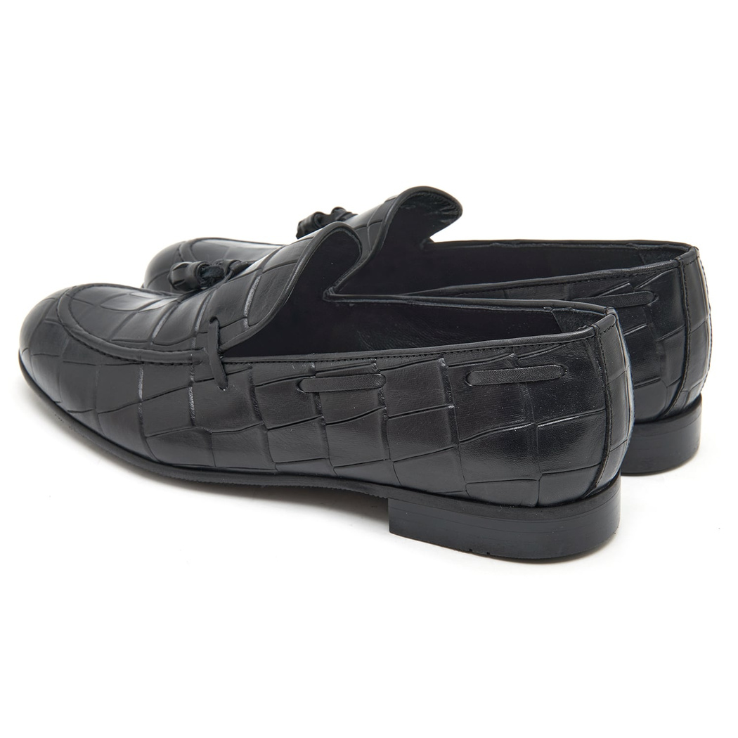 Samuel Siyah Erkek Kroko Baskılı Deri Klasik Ayakkabı