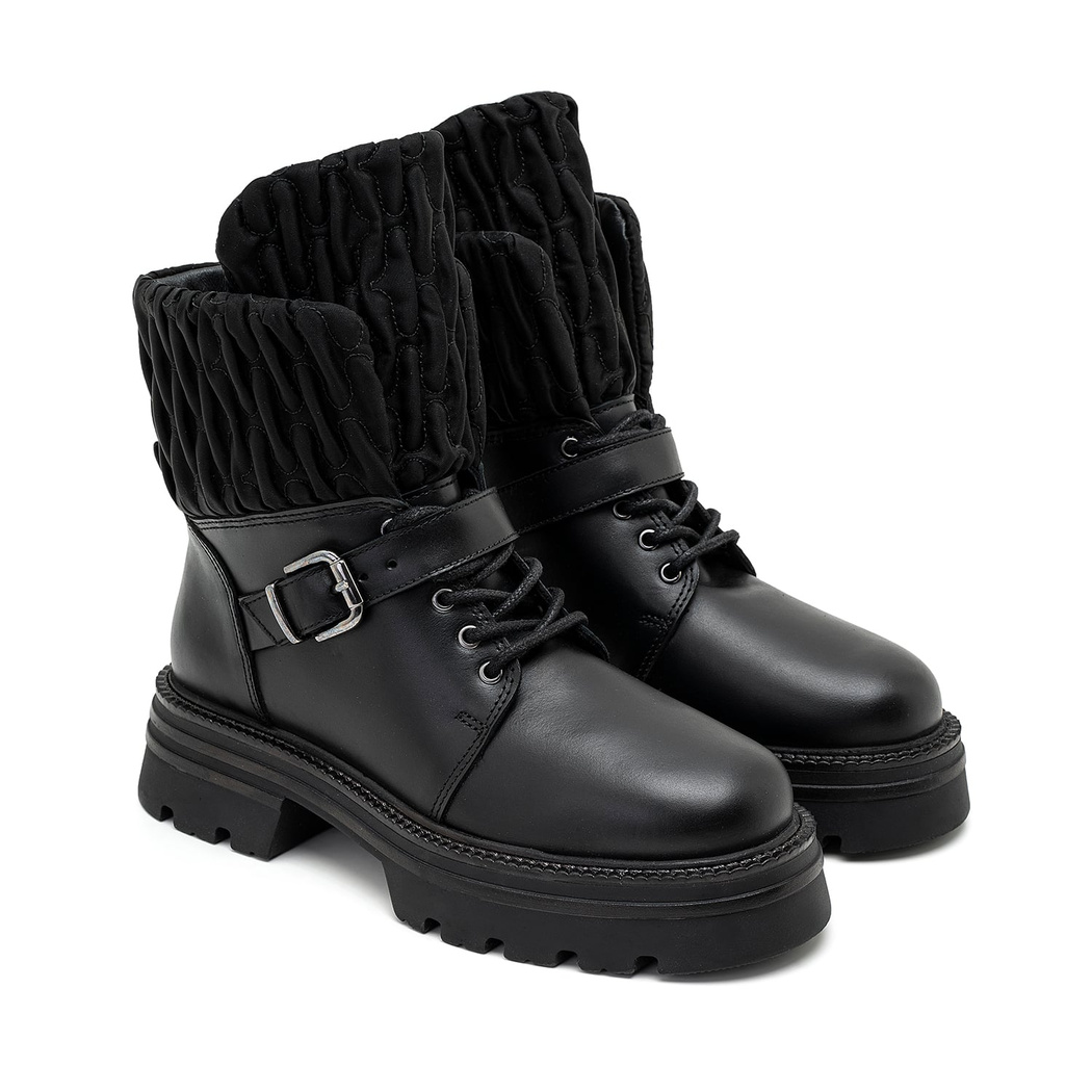 Sanda Siyah Kadın Kapitone Detaylı Deri Bot