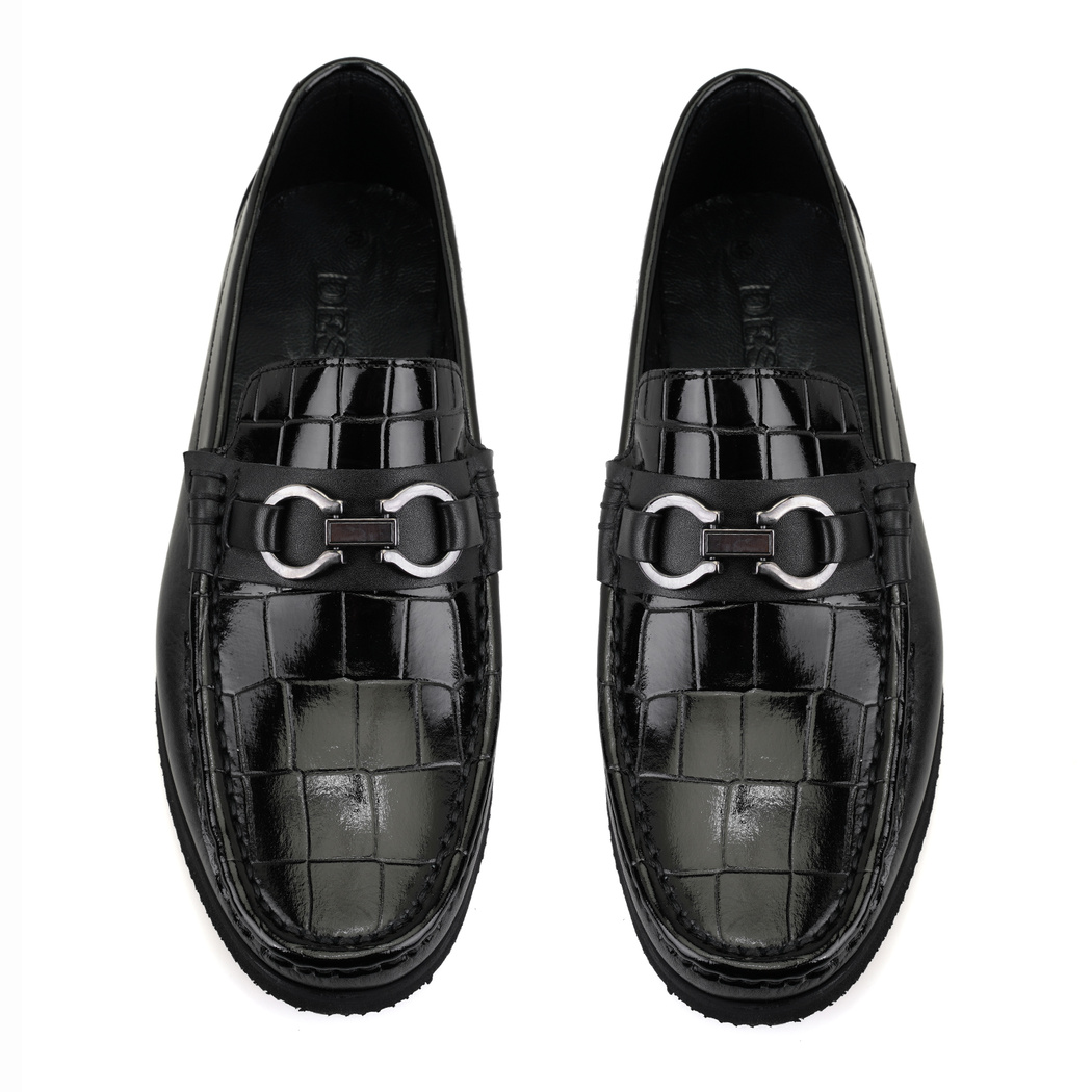 Sane Siyah Erkek Aksesuarlı Deri Loafer