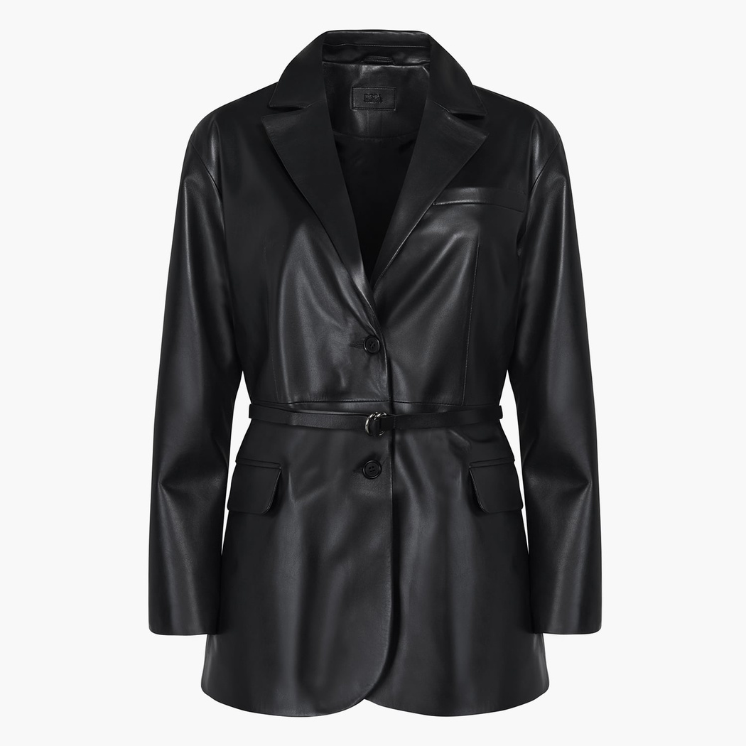 Sarafina Siyah Kadın Oversize Blazer Deri Ceket