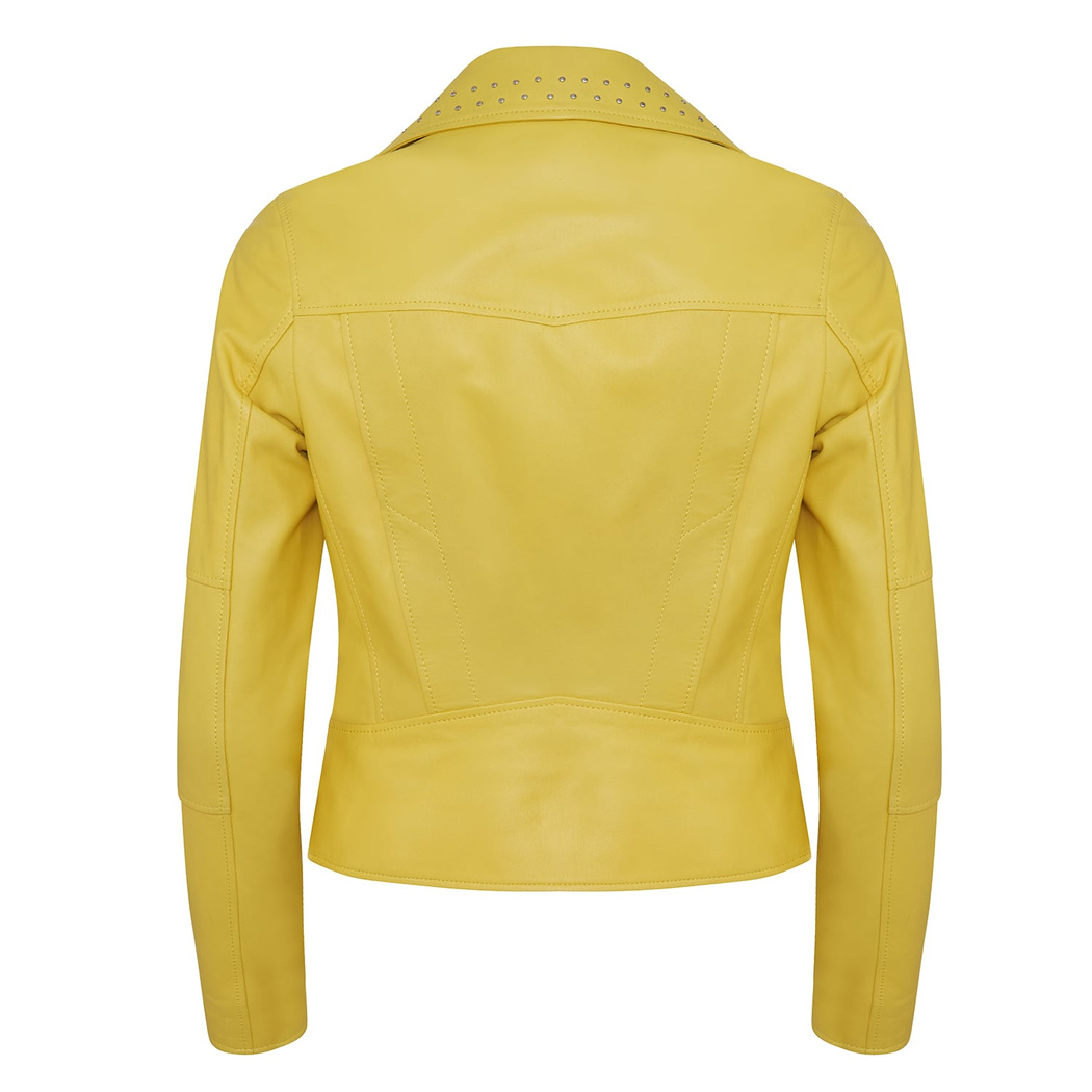 Sarı Belina Kadın Biker Deri Ceket