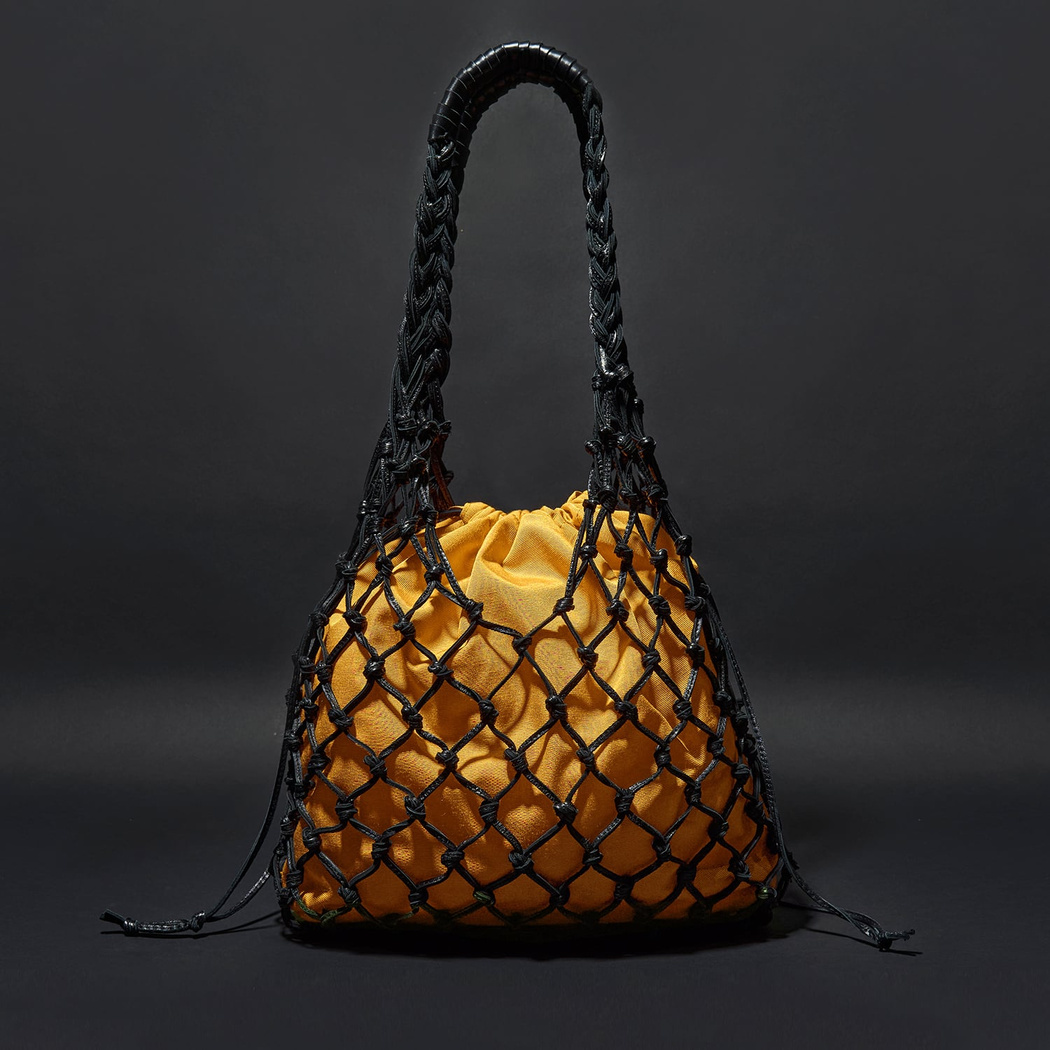 Sarı El Emeği Örgü Deri Çanta